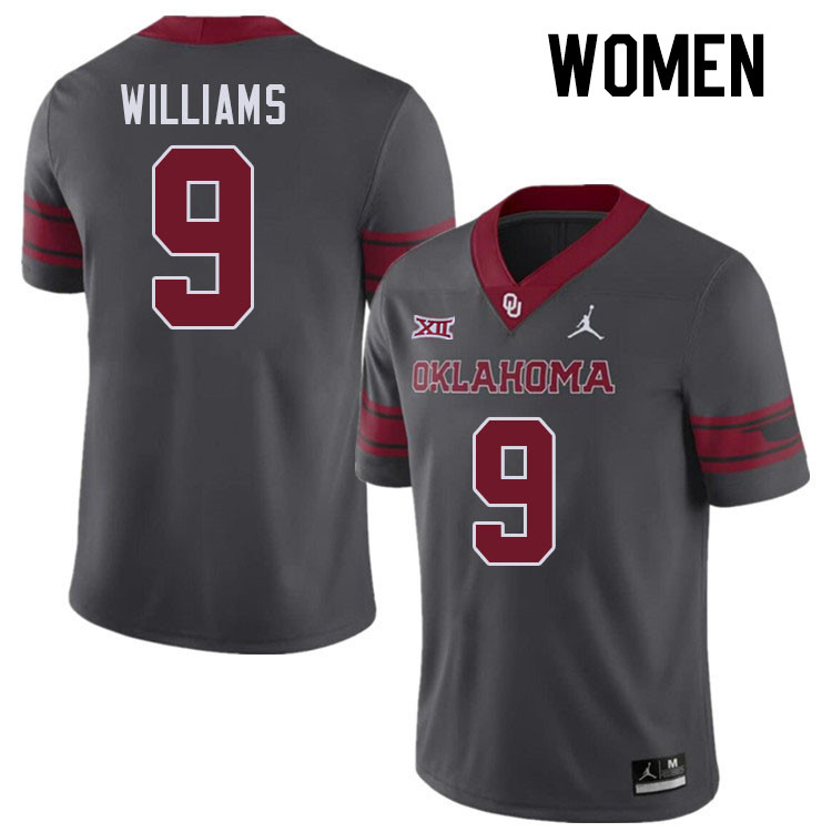 Women #9 Gentry Williams Oklahoma Sooners College Football Jerseys Stitched Sale-Charcoal - Click Image to Close